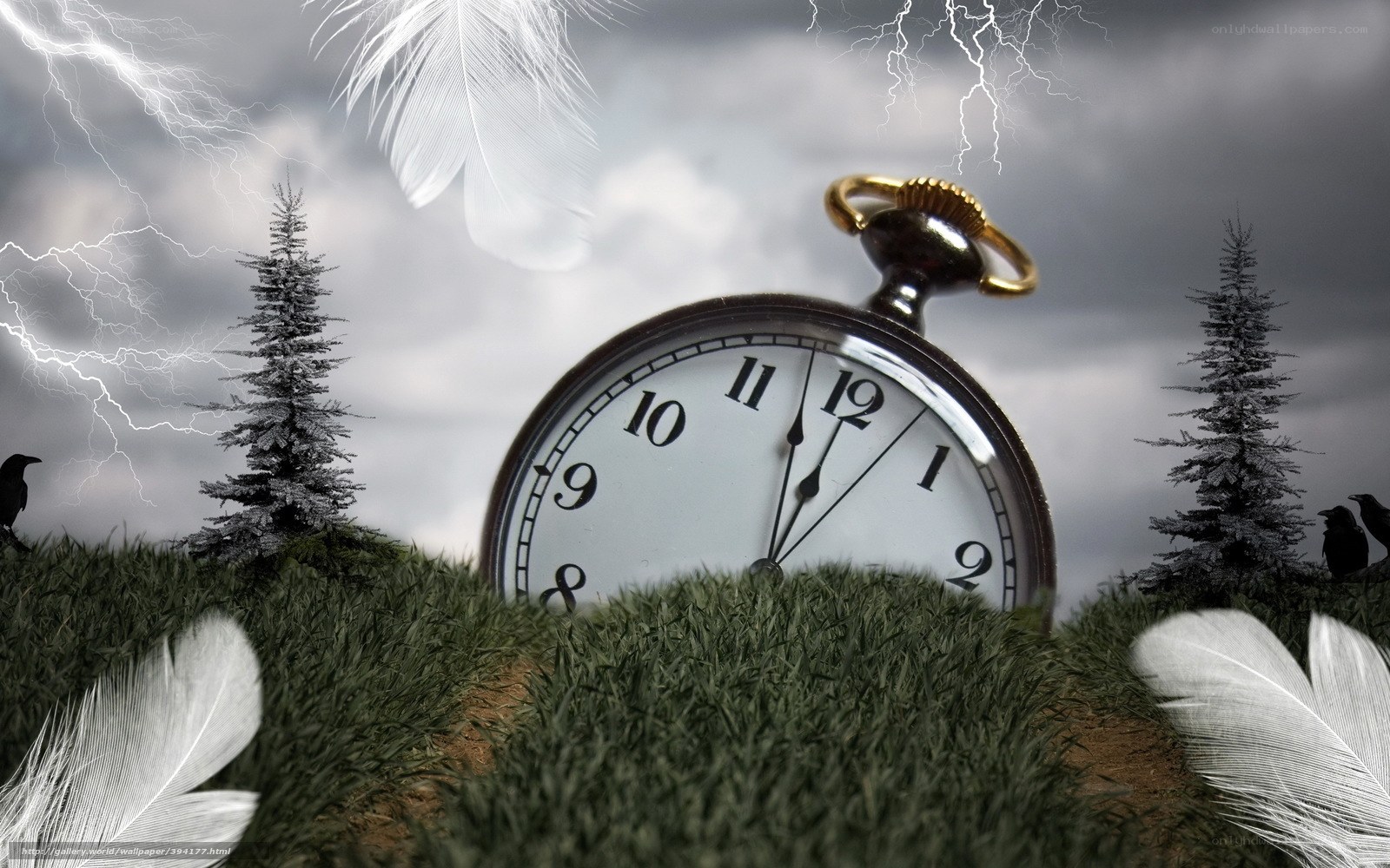 Pocket watch in stormy landscape