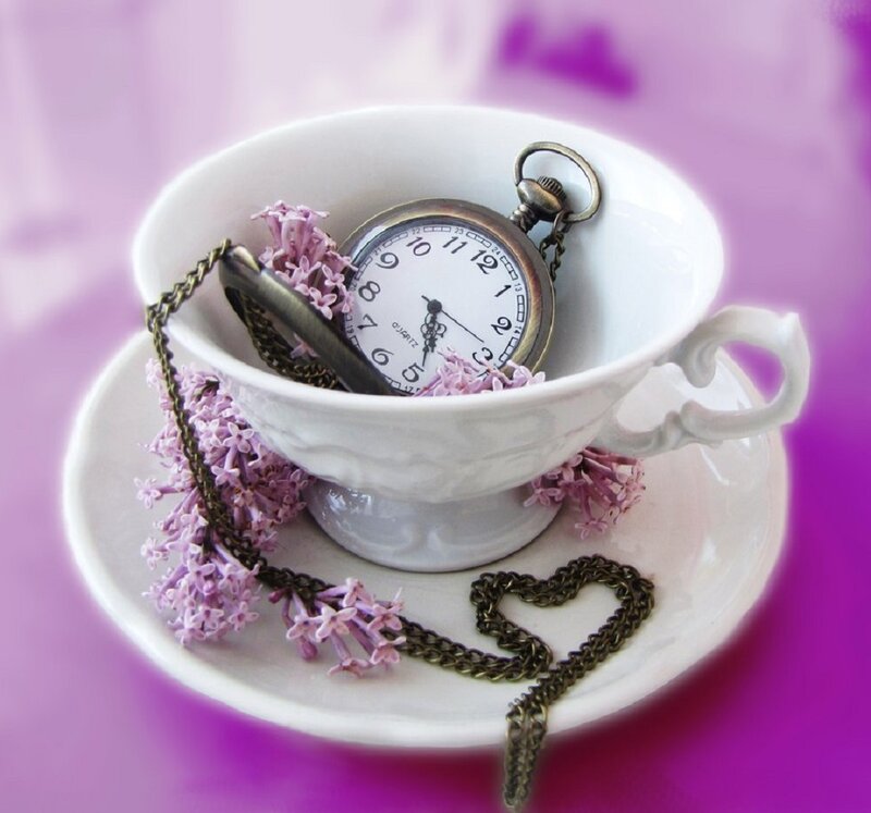 Pocket Watch in Teacup — Purple, Serene