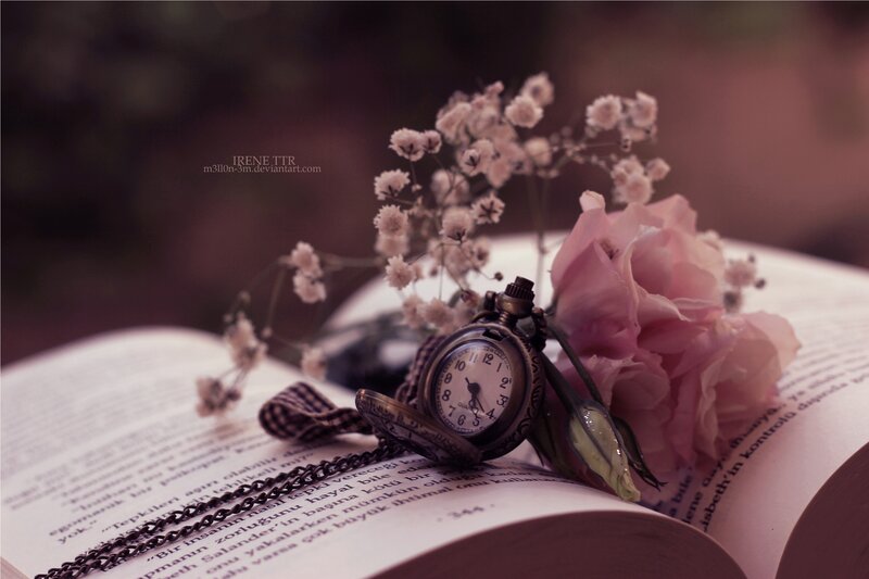 Pocket Watch on Book — Pink, Serene, Photograph
