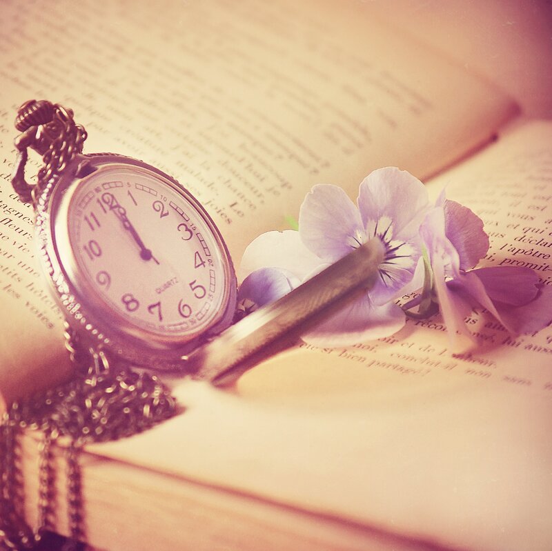 Pocket Watch on Book — Purple, Nostalgic