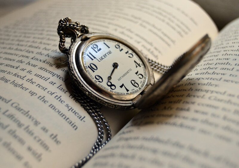 Pocket Watch on Book — White, Calm