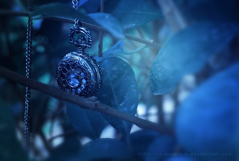 Pocket Watch on Branch — Blue, Mysterious
