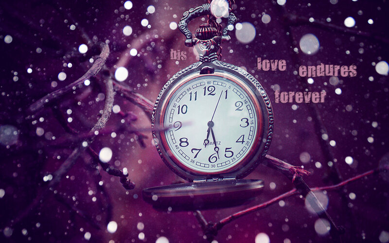 Pocket Watch on Branch — Purple, Dramatic, Night, Photograph, Snow