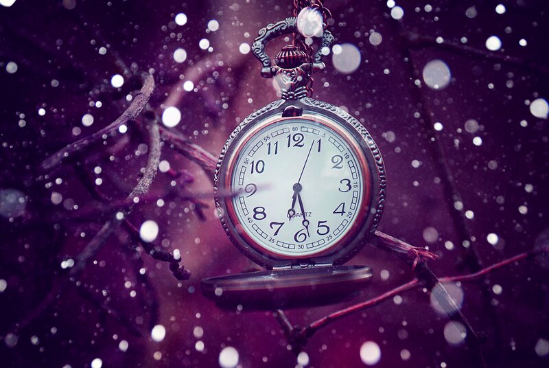 Pocket Watch on Branch — Purple, Dramatic, Night, Photograph