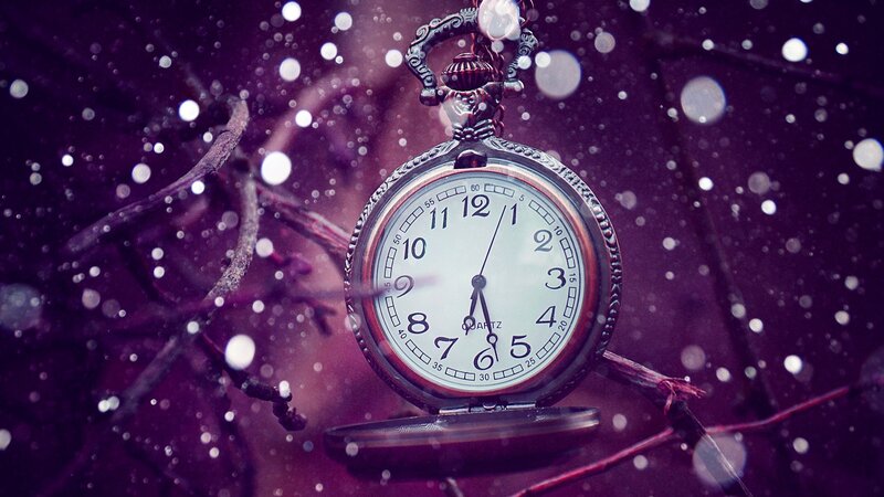 Pocket Watch on Branch — Purple, Dramatic, Winter, Photograph