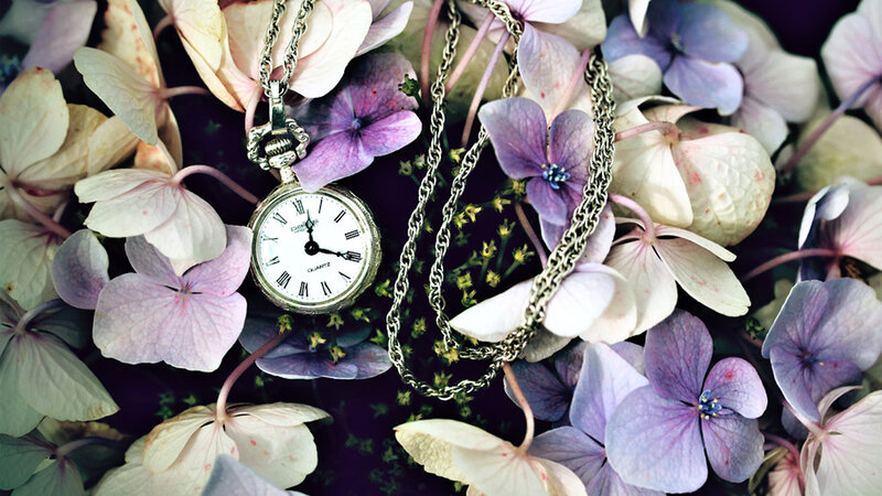Pocket Watch on Flowers — Purple, Serene