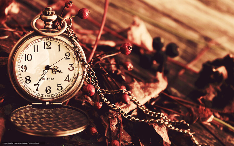 Pocket Watch on Leaves — Brown, Nostalgic