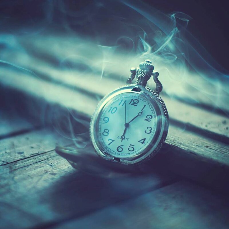 Pocket Watch on Wood — Blue