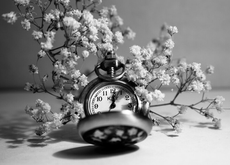 Pocket Watch with Flowers — Black