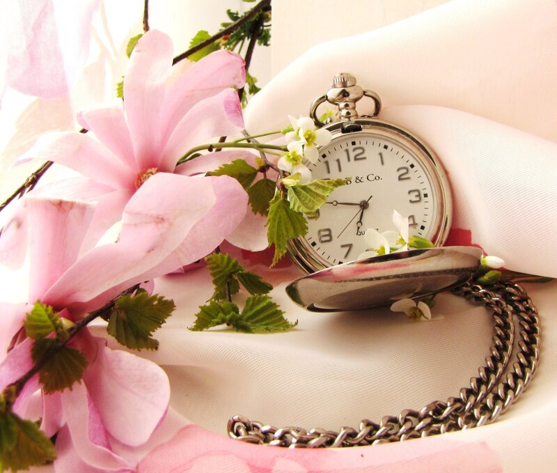 Pocket Watch with Flowers — Pink, Serene