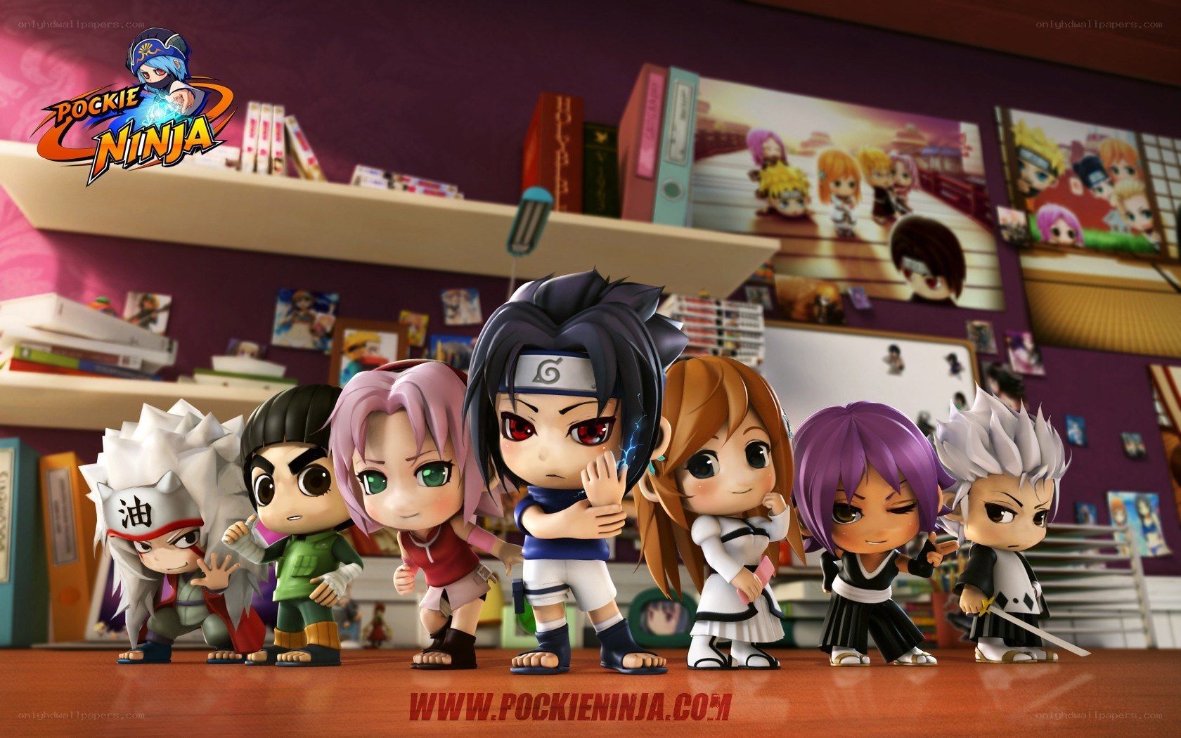 Pockie Ninja characters in room