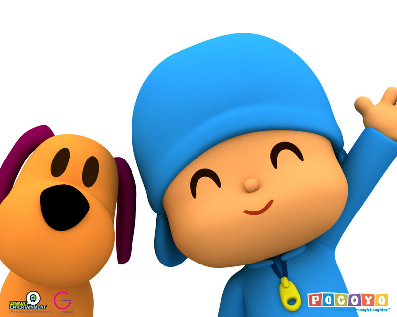 Pocoyo and Poby smiling