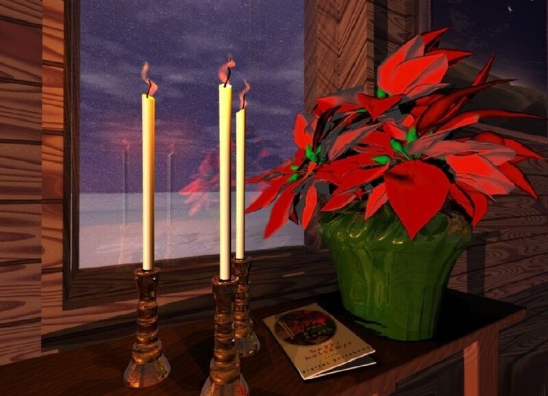 Poinsettia and Candles — Red, Calm, Night