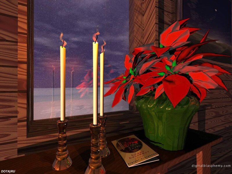 Poinsettia and Candles — Red, Calm