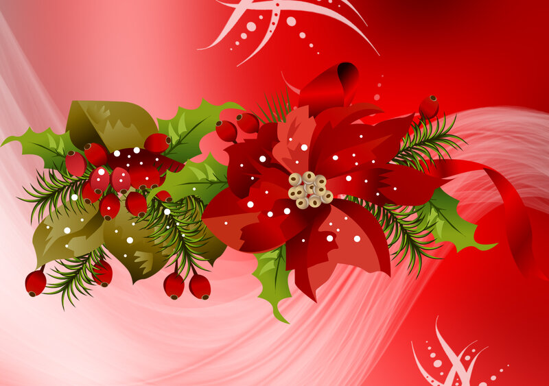 Poinsettia and Holly — Red