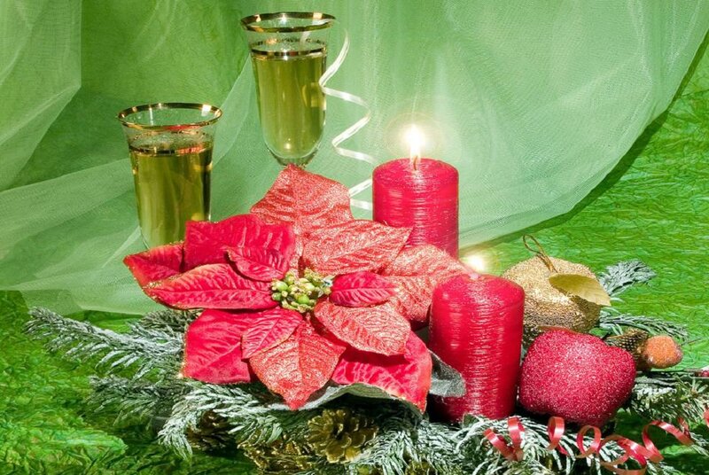 Poinsettia with Candles — Red, Festive