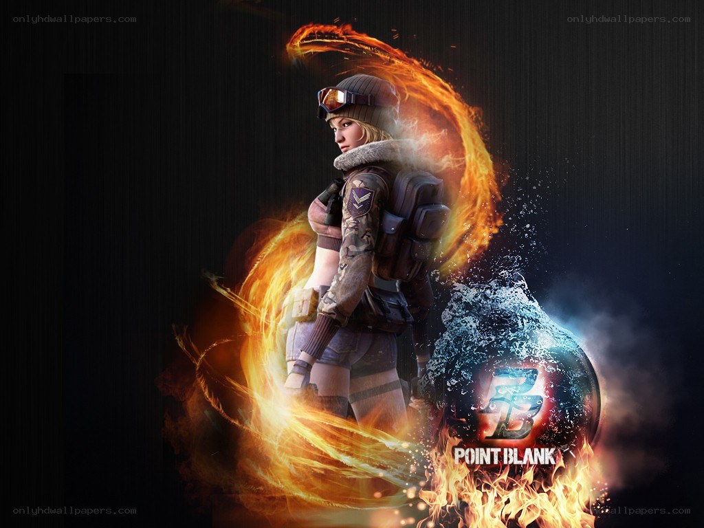 Point Blank character with fire and water effects
