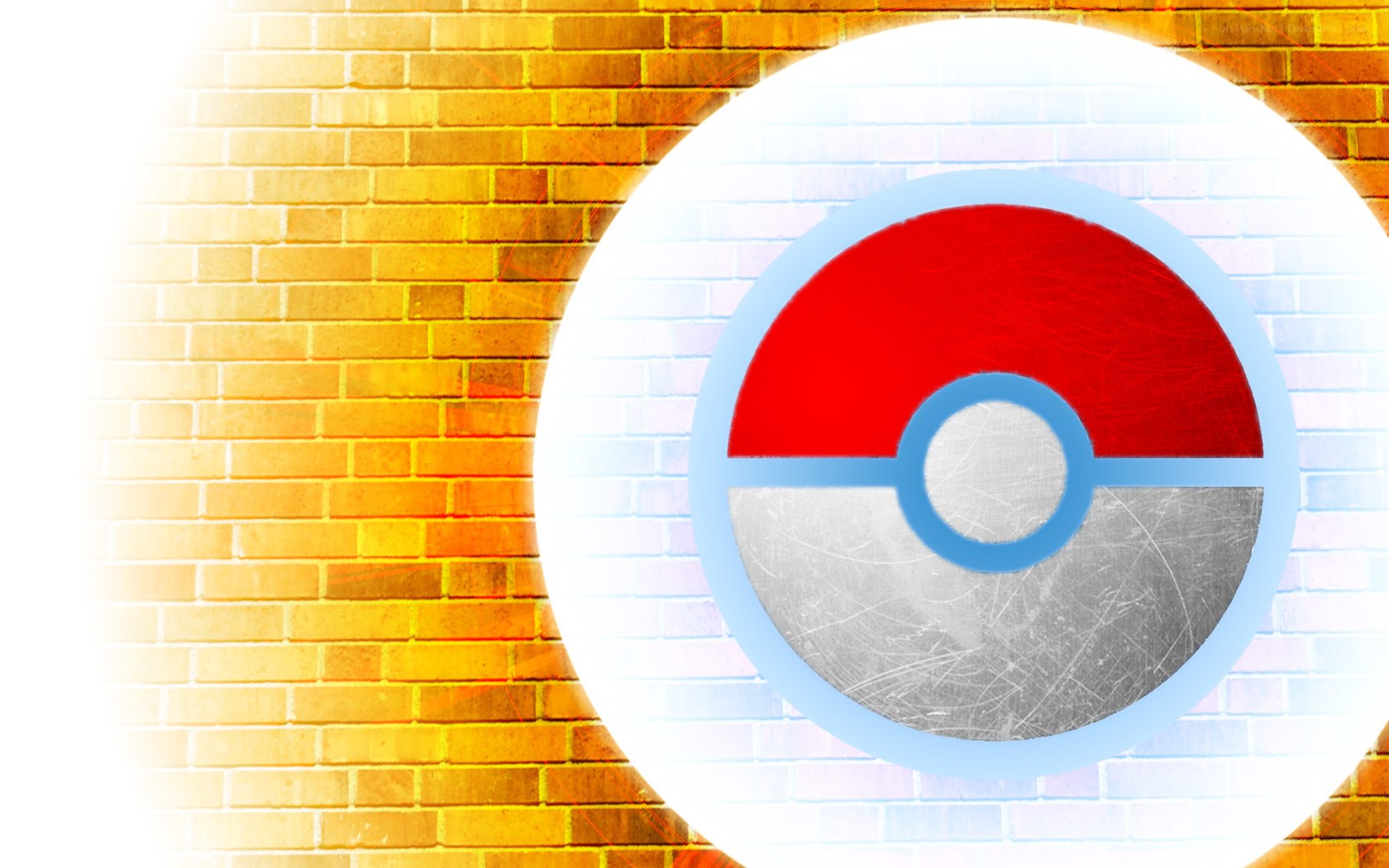 Poké Ball on brick wall