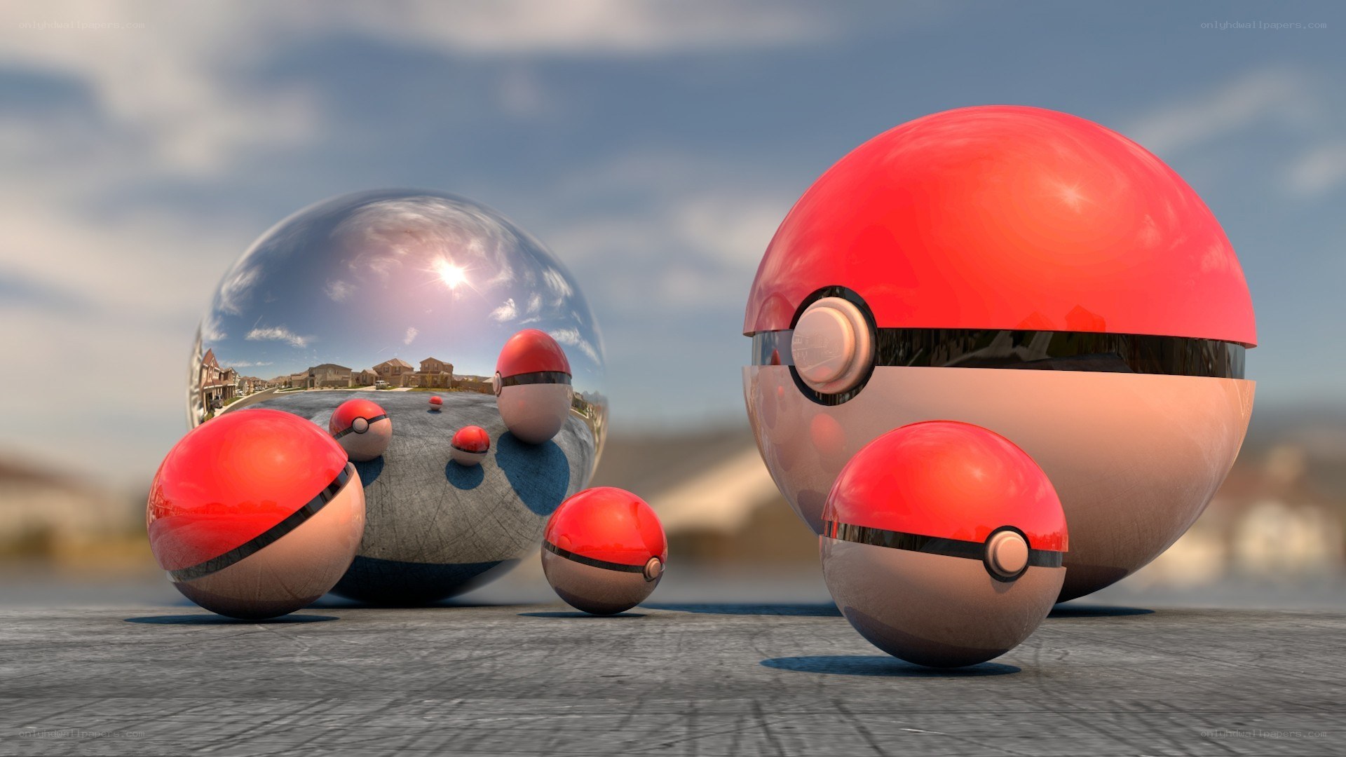 Poké Balls and a reflective sphere