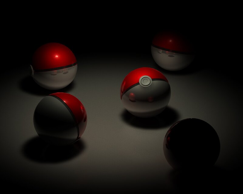Poké Balls in a dark room