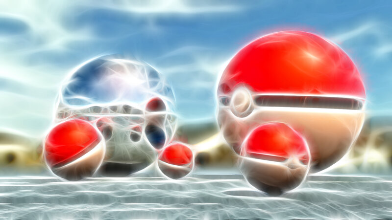 Poké Balls in a glowing scene