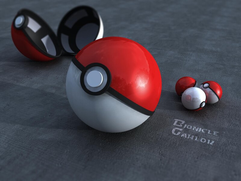Poké Balls on concrete