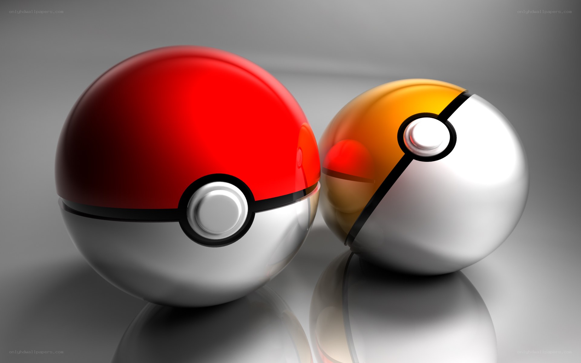 Poké Balls on reflective surface