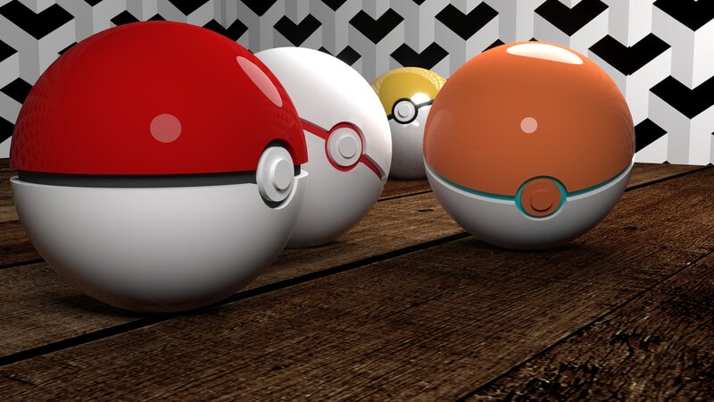 Poké Balls on Wood