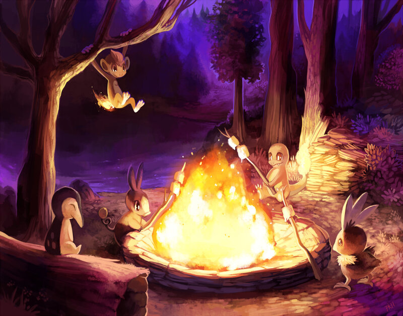 Pokémon Around Campfire