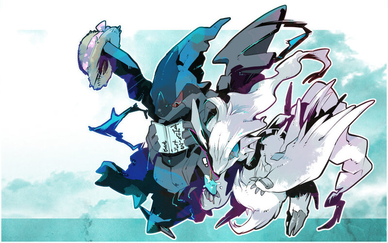 Pokémon art featuring Garchomp and Kyurem