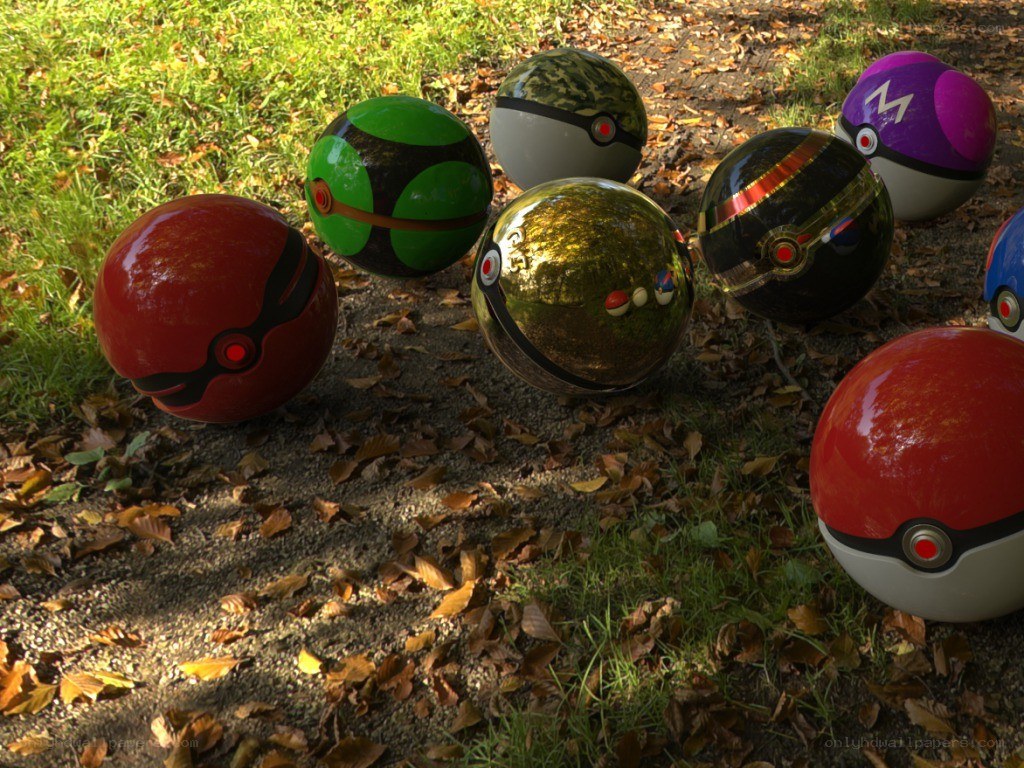 Pokémon balls in a park