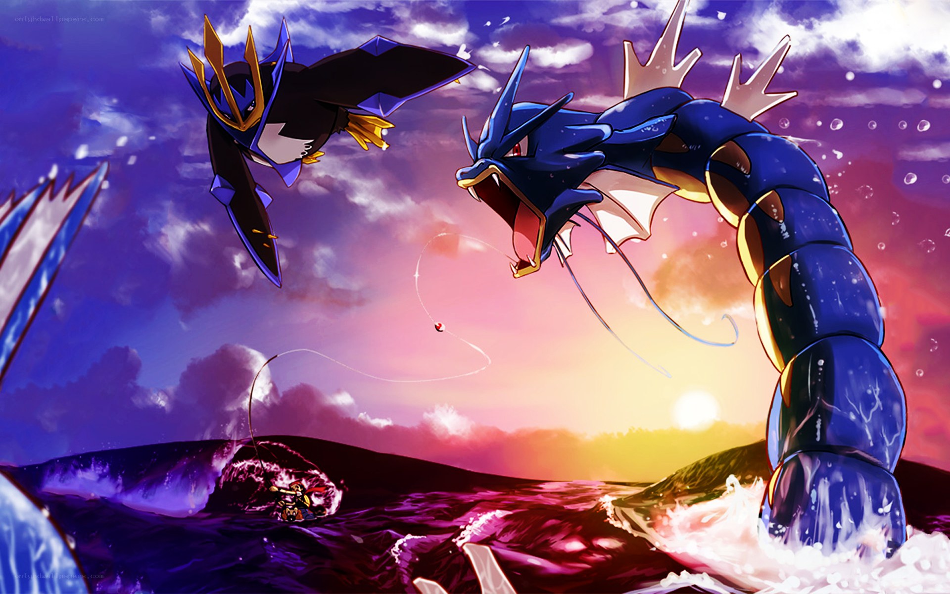 Pokémon battle at sunset