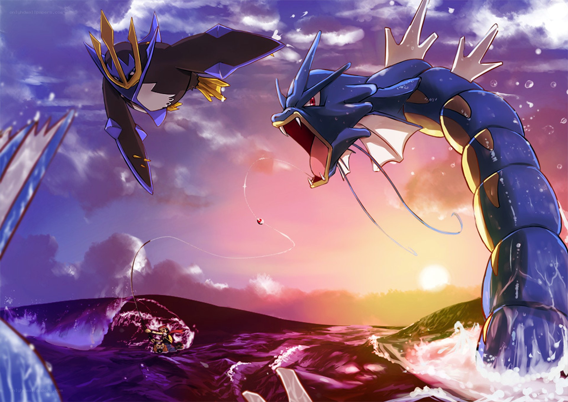 Pokémon battle at sunset
