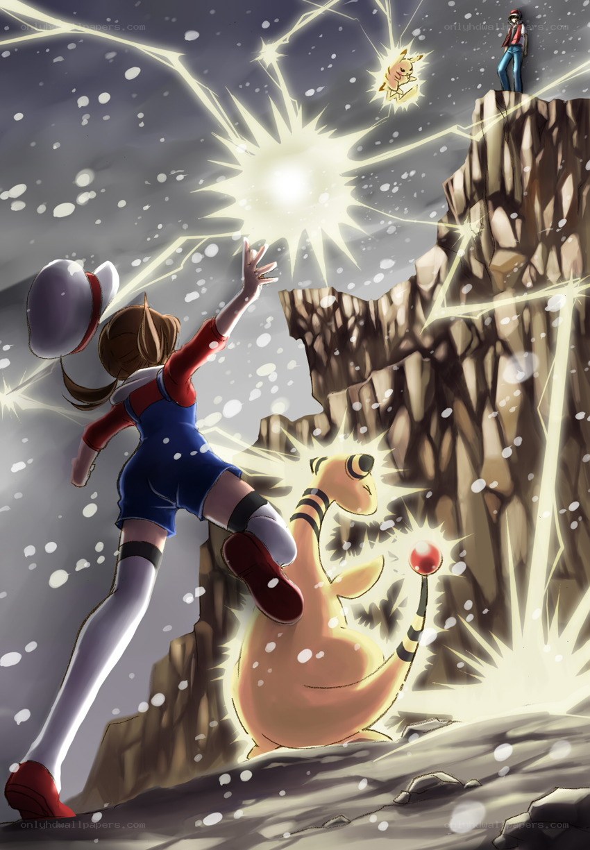 Pokémon battle on a cliff