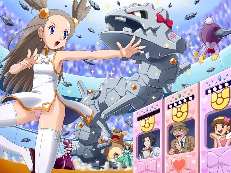 Pokémon battle scene with a girl