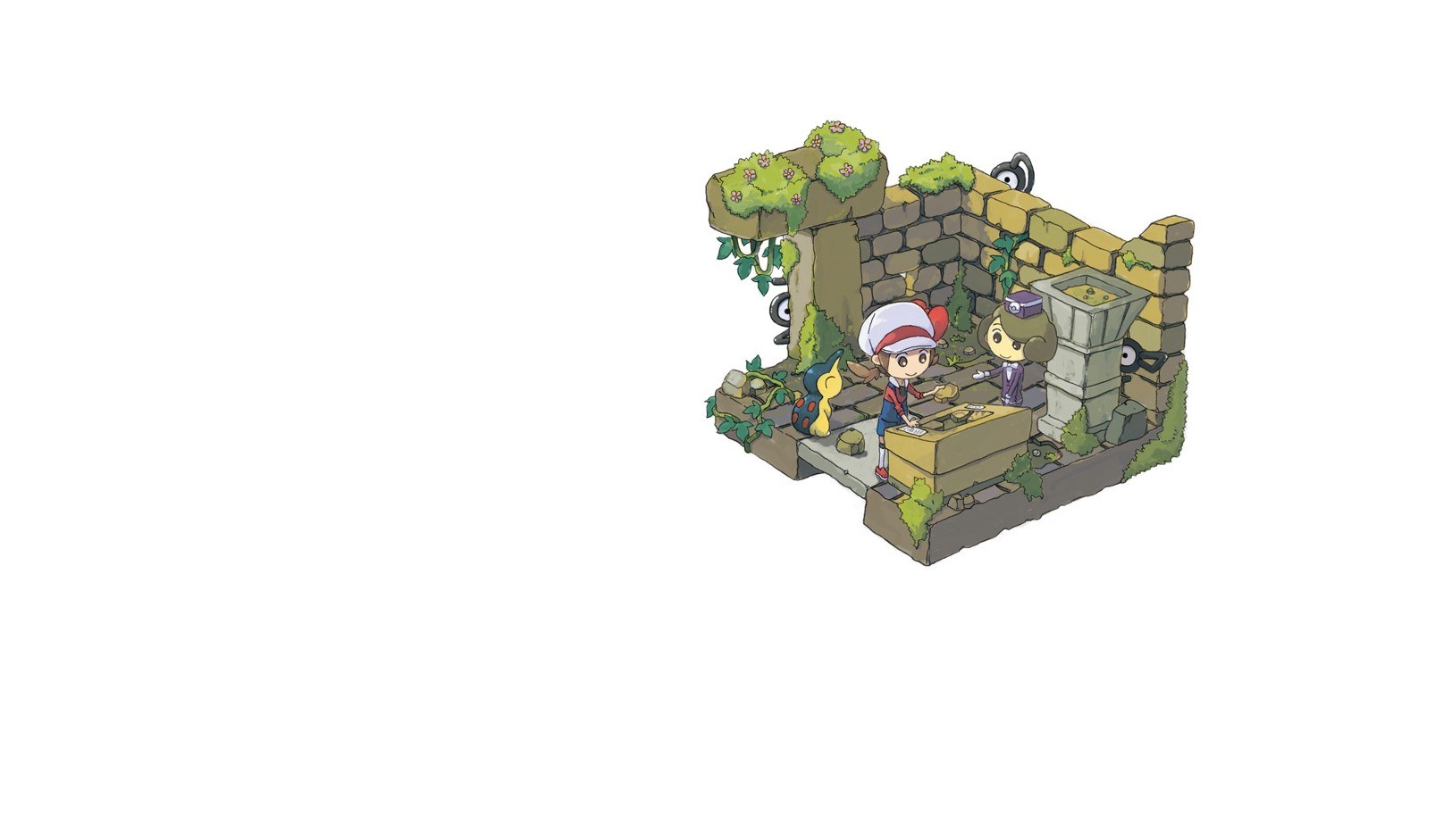 Pokémon character in ruins