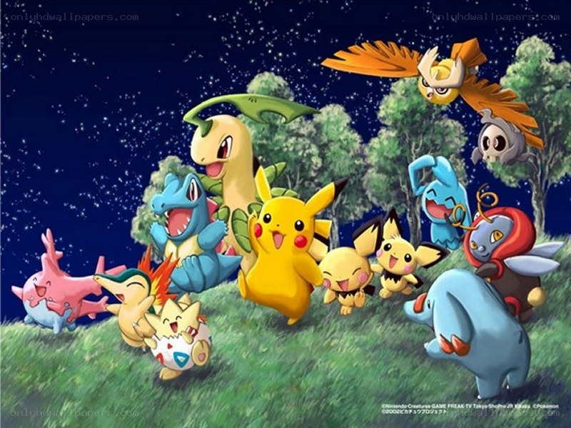 Pokémon characters at night
