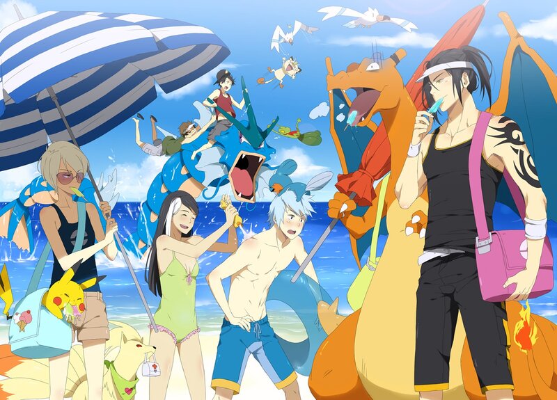 Pokémon characters at the beach