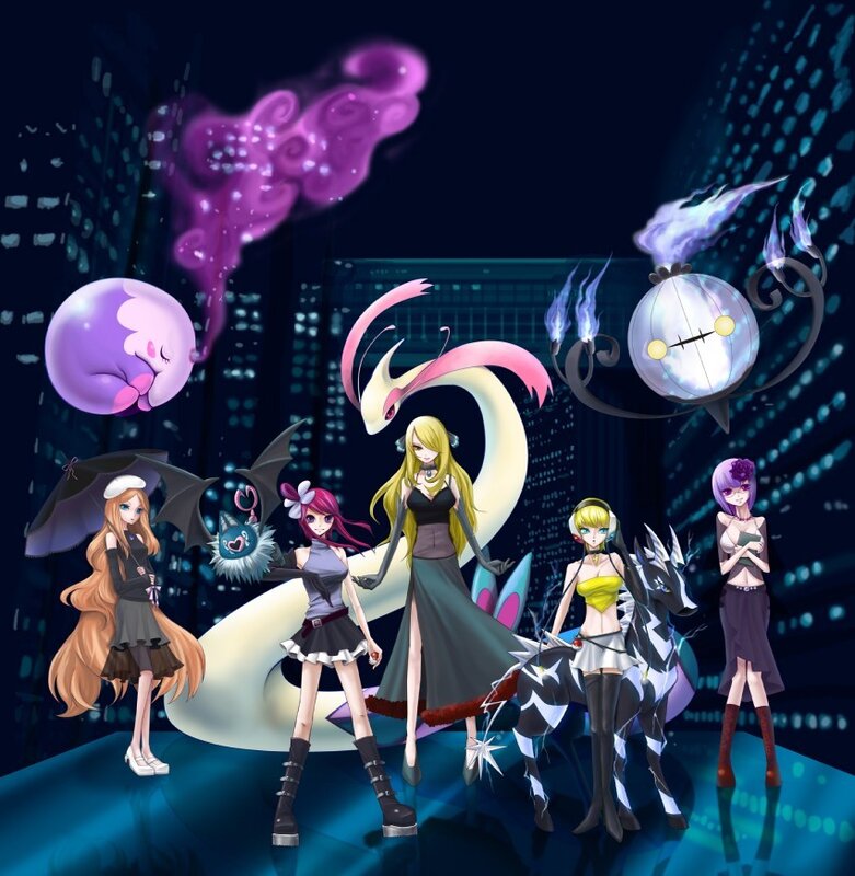 Pokémon characters in a city
