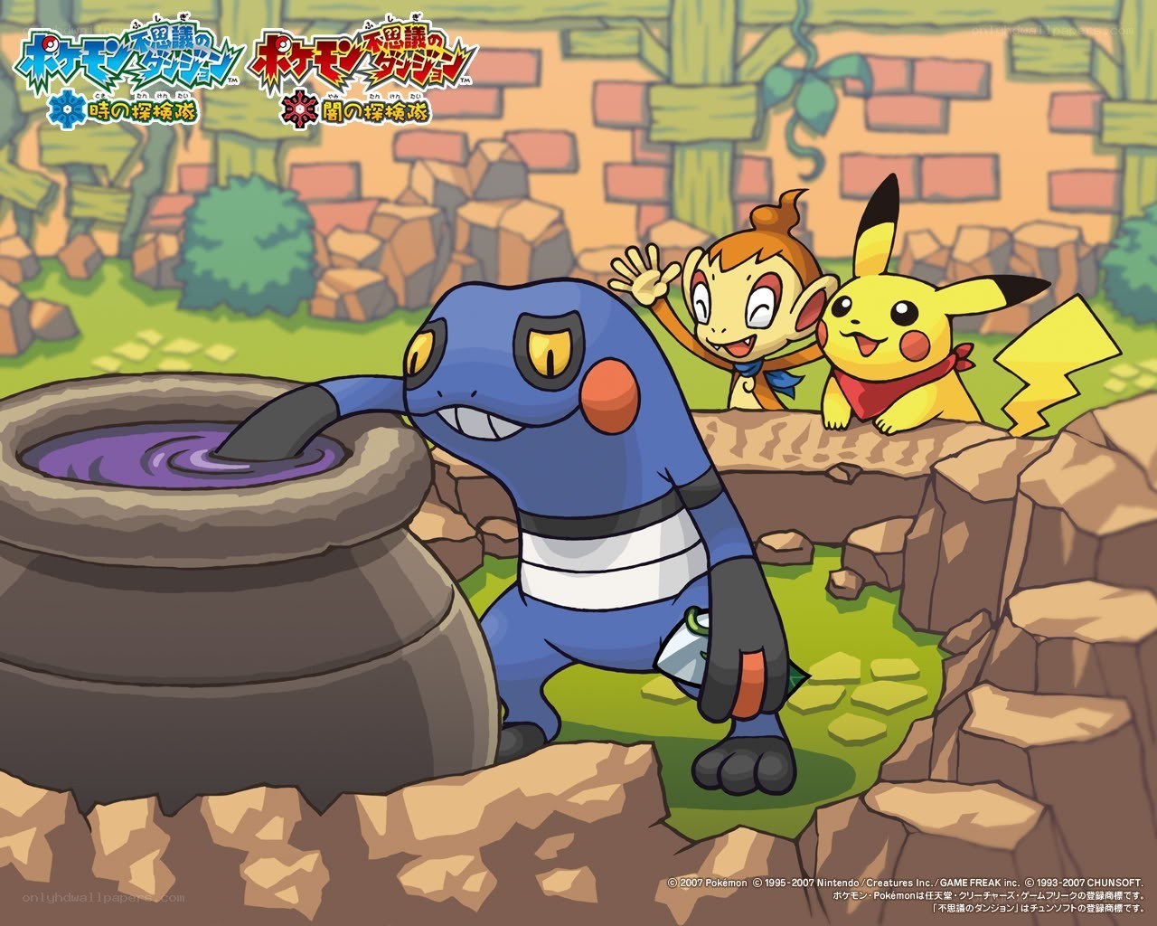 Pokémon characters in a dungeon