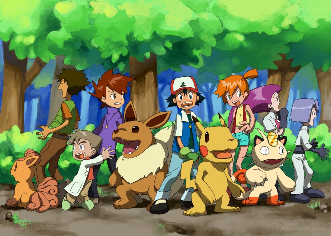Pokémon characters in a forest