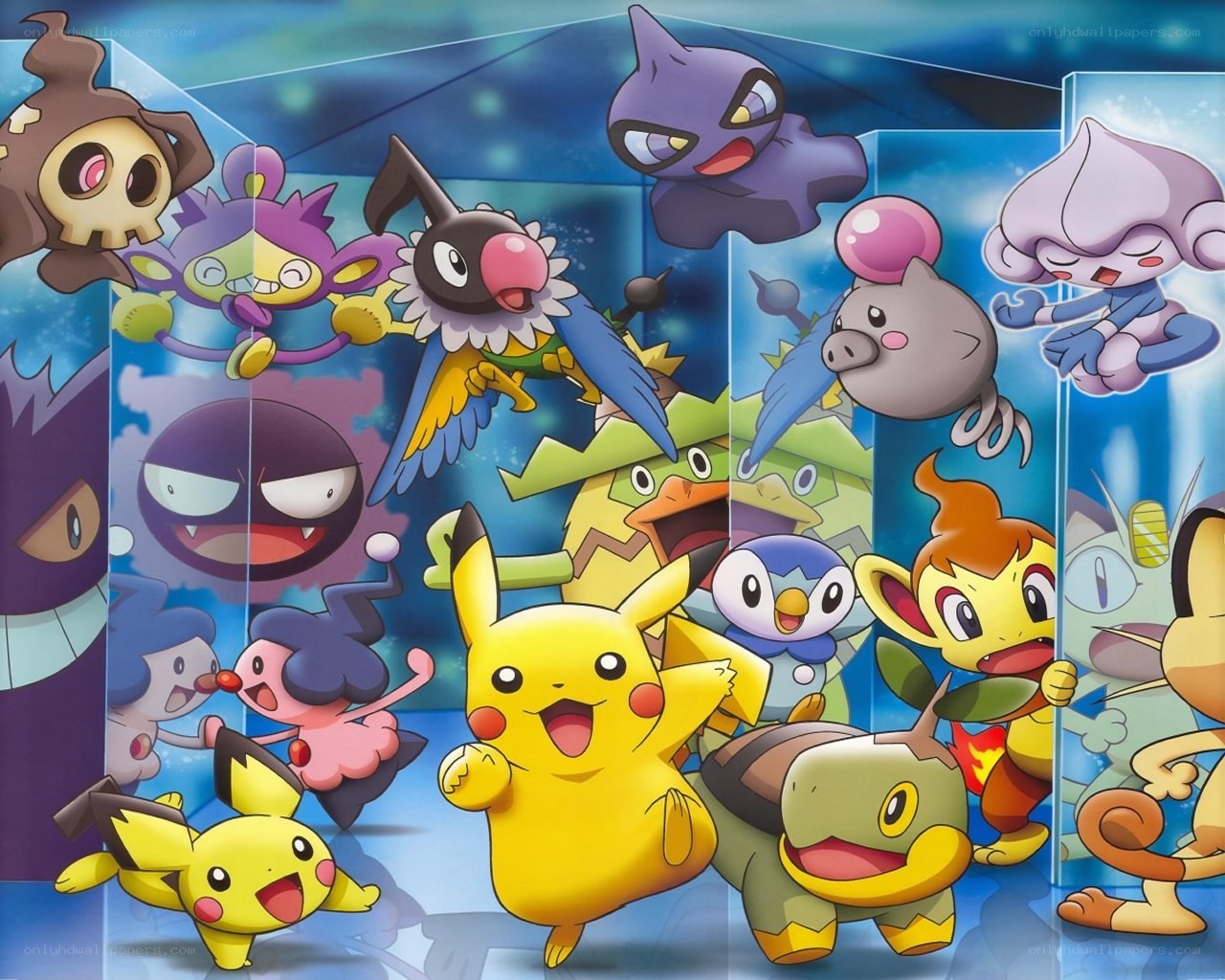 Pokémon characters in a group