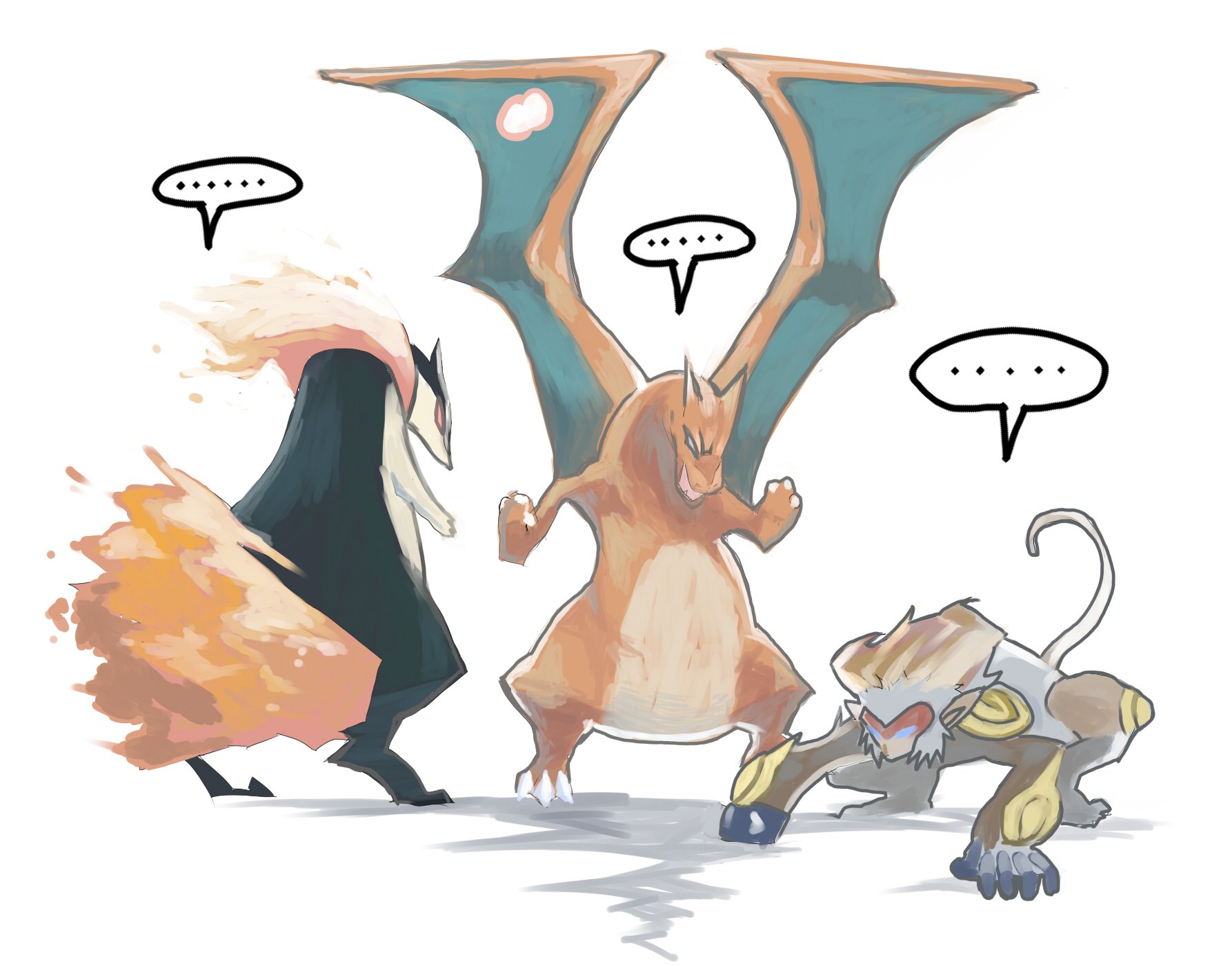 Pokémon characters in a line