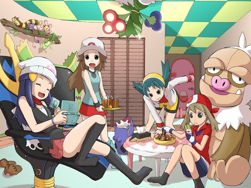 Pokémon characters in a room