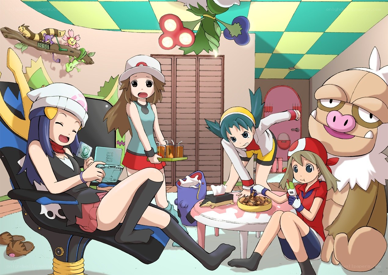 Pokémon characters in a room