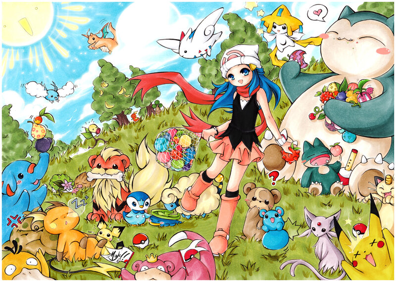 Pokémon characters in a sunny field