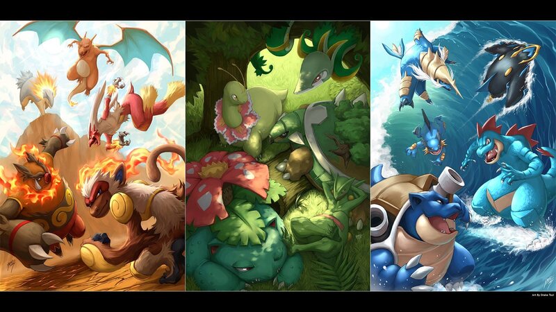 Pokémon Characters in Three Scenes