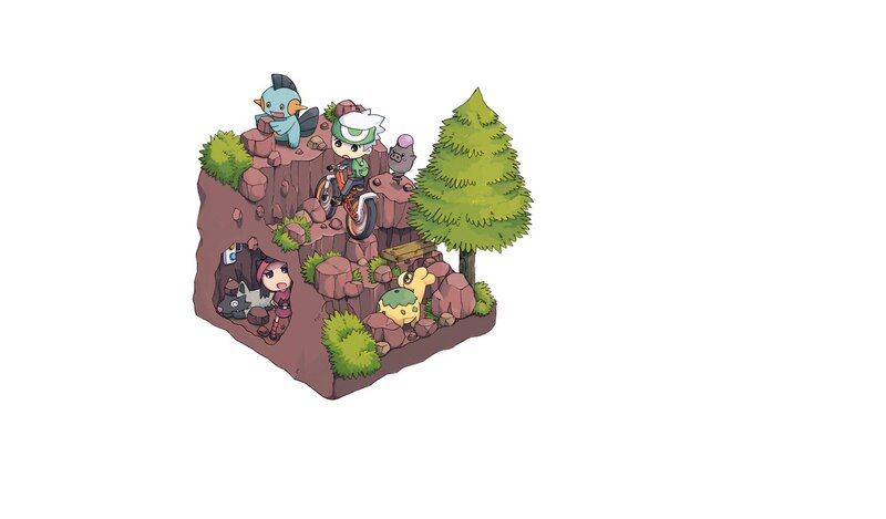 Pokémon characters on a rocky island