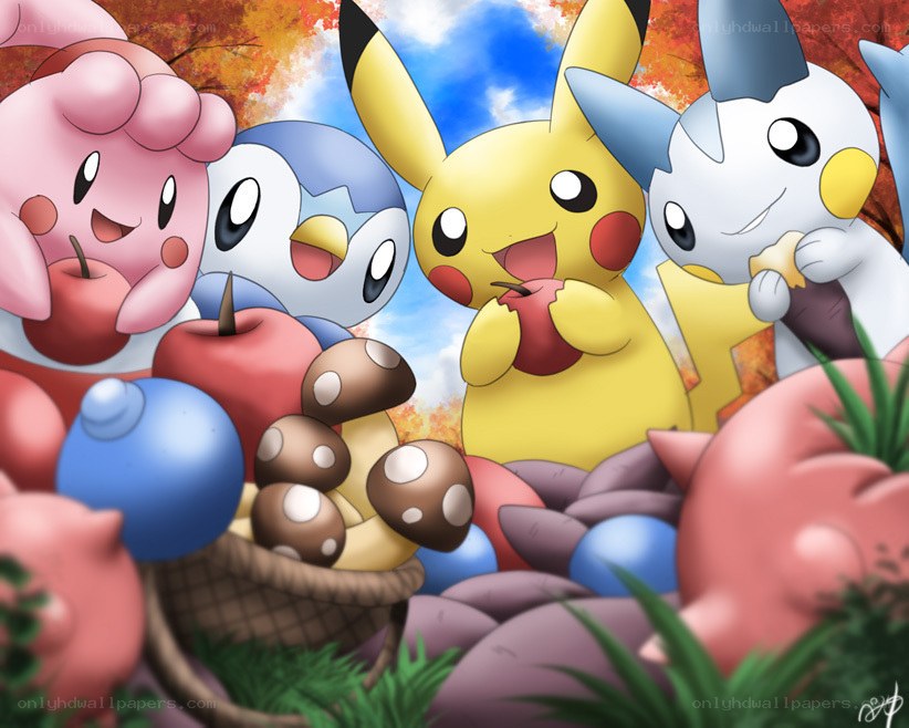 Pokémon eating apples together