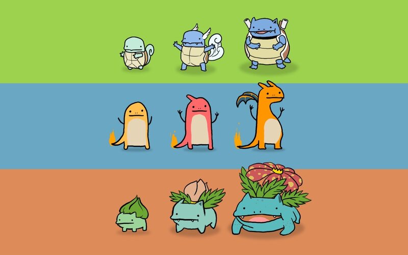 Pokémon Evolution Lines — Green, Playful, Digital Art, Fire, Water, Grass